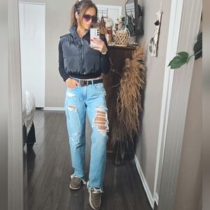 American Eagle 90s Straight Jeans 6 Long | Distressed High Rise Comfort Stretch